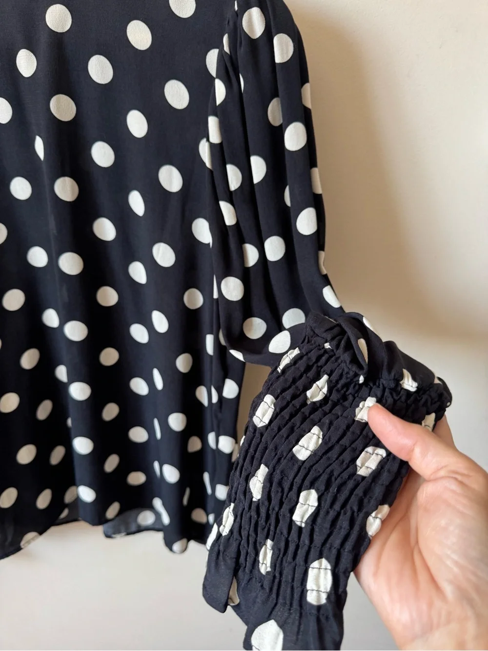 Zara Woman Black White Polka Dots Puff Sleeves Blouse Size XS